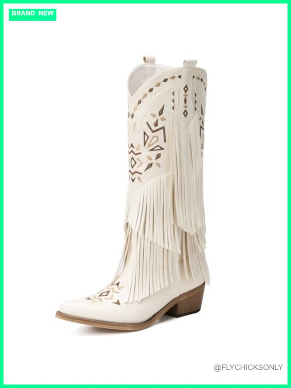 Fringe Knee High Cowboy Boots Pointed Toe Embroidered Faux Leather